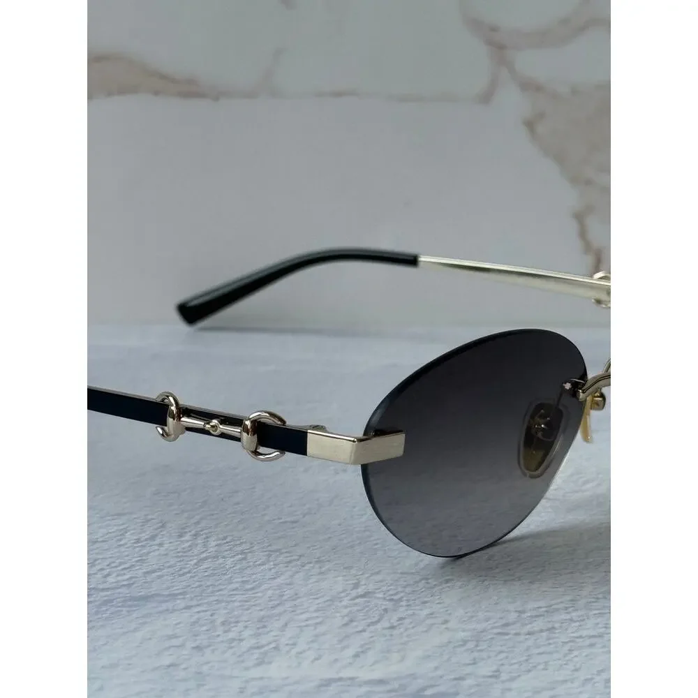 NEW Gucci GG2051S Gold Grey Horsebit Rimless Sunglasses $615